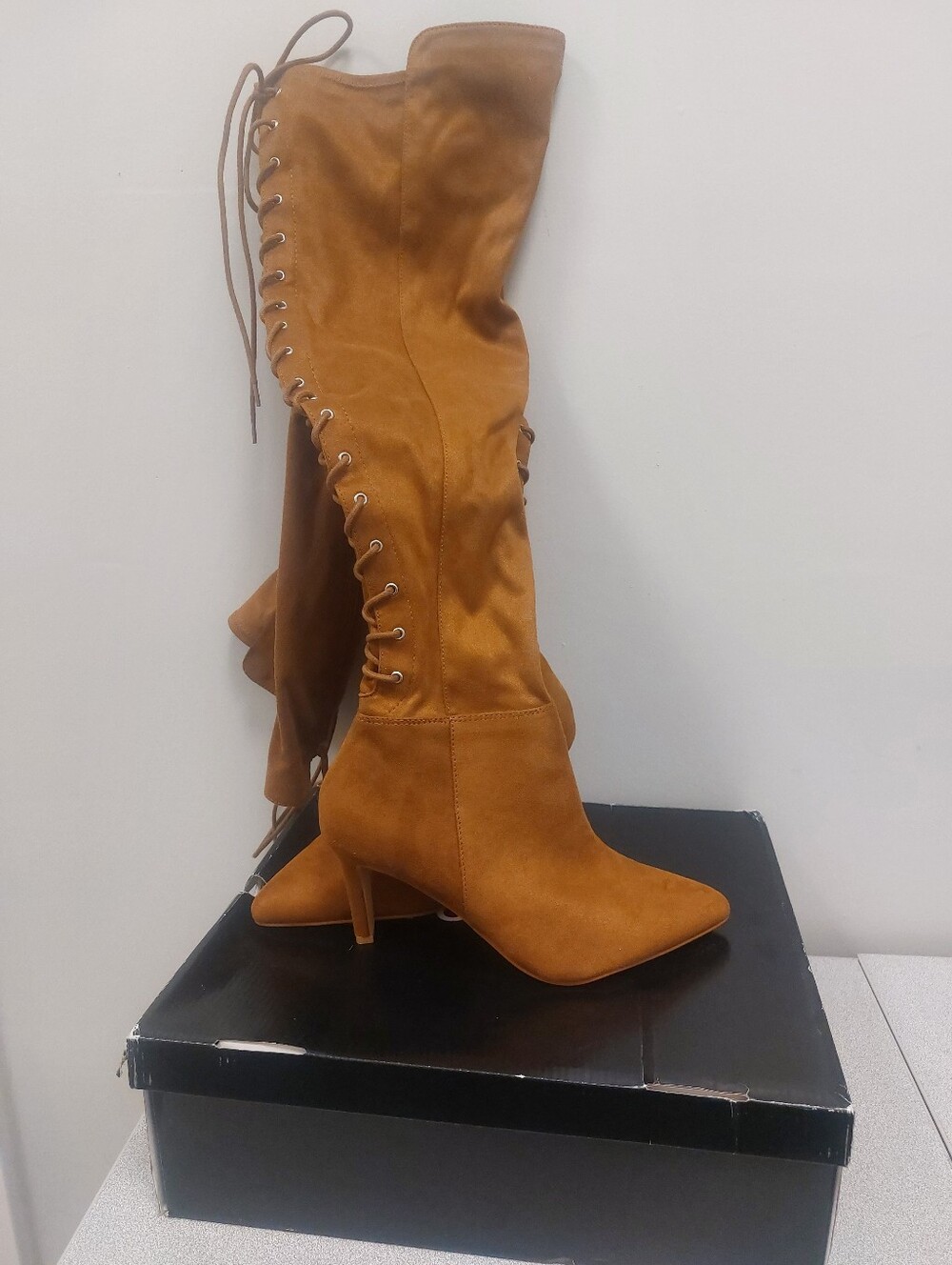 Torrid Cognac Brown Lace Up Stiletto Boots Sz 8.5WW